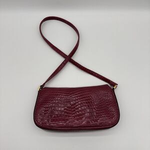 Vtg Y2K Mondani Faux Leather Embossed Shoulder Bag Burgundy